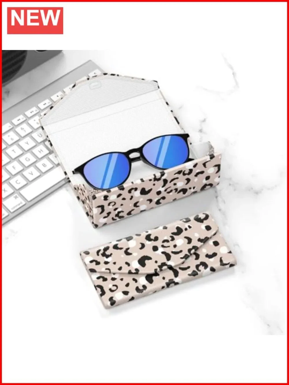 Foldable Sunglasses Case Magnetic Hard Shell PU Leather